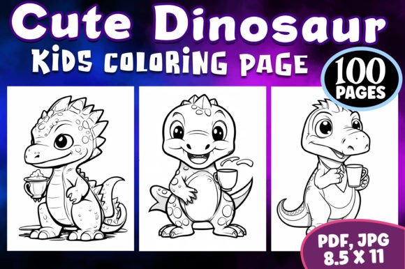 100 Cute Dinosaur Coloring Pages Vol 01: A Resource for Creators and Educators