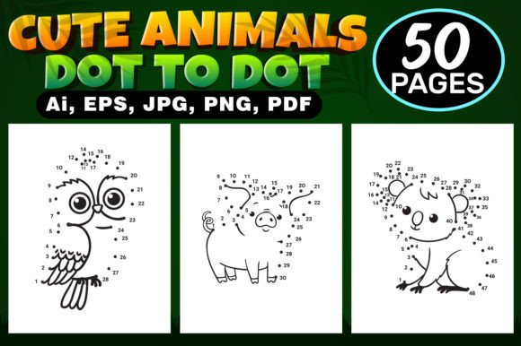 50 Cute Animals Dot to Dot Page for Kids