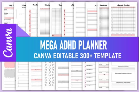Editable Mega ADHD Planner Canva KDP
