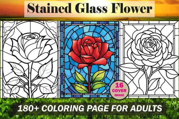 Stained Glass Flower Coloring Book for Adults